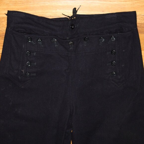 Vintage US Navy Sailor Blue Wool Cracker Jack Button Front Flare Leg Pants 31x29 - Picture 3 of 12